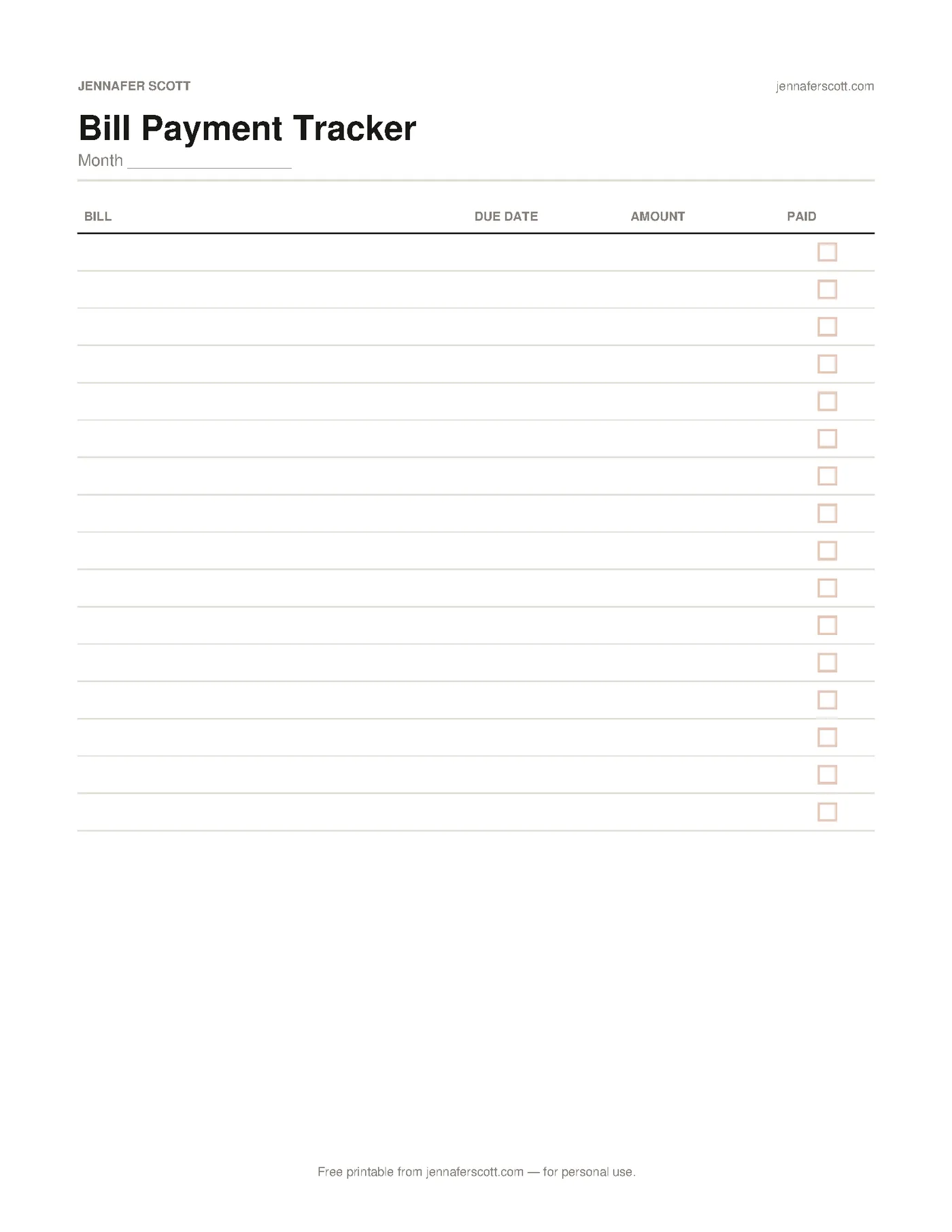 Free Printable Bill Payment Tracker — printable preview