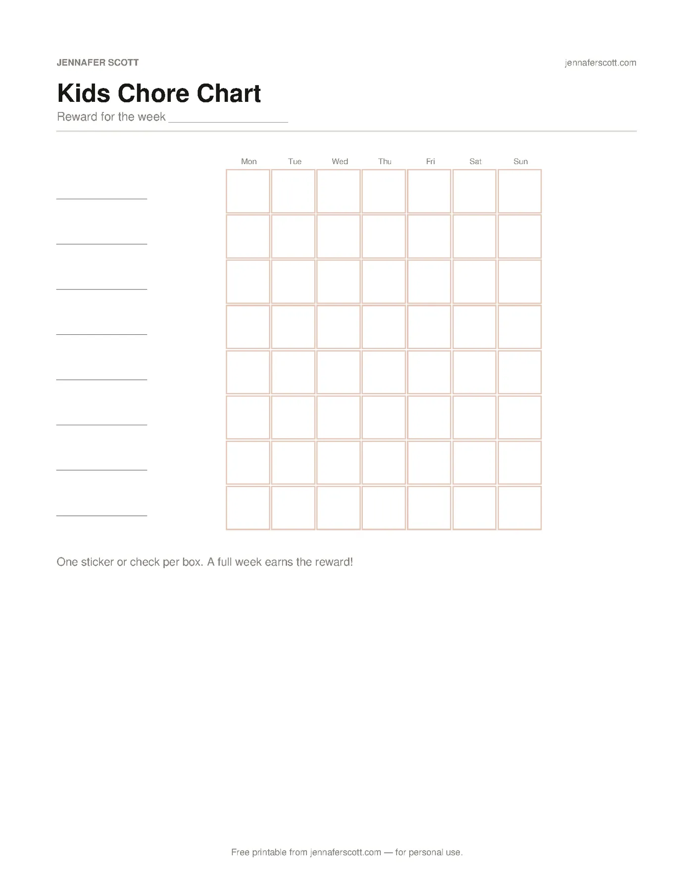 Free Printable Chore Chart for Kids — printable preview