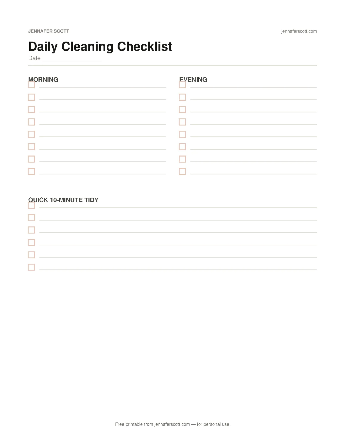 Free Printable Daily Cleaning Checklist — printable preview