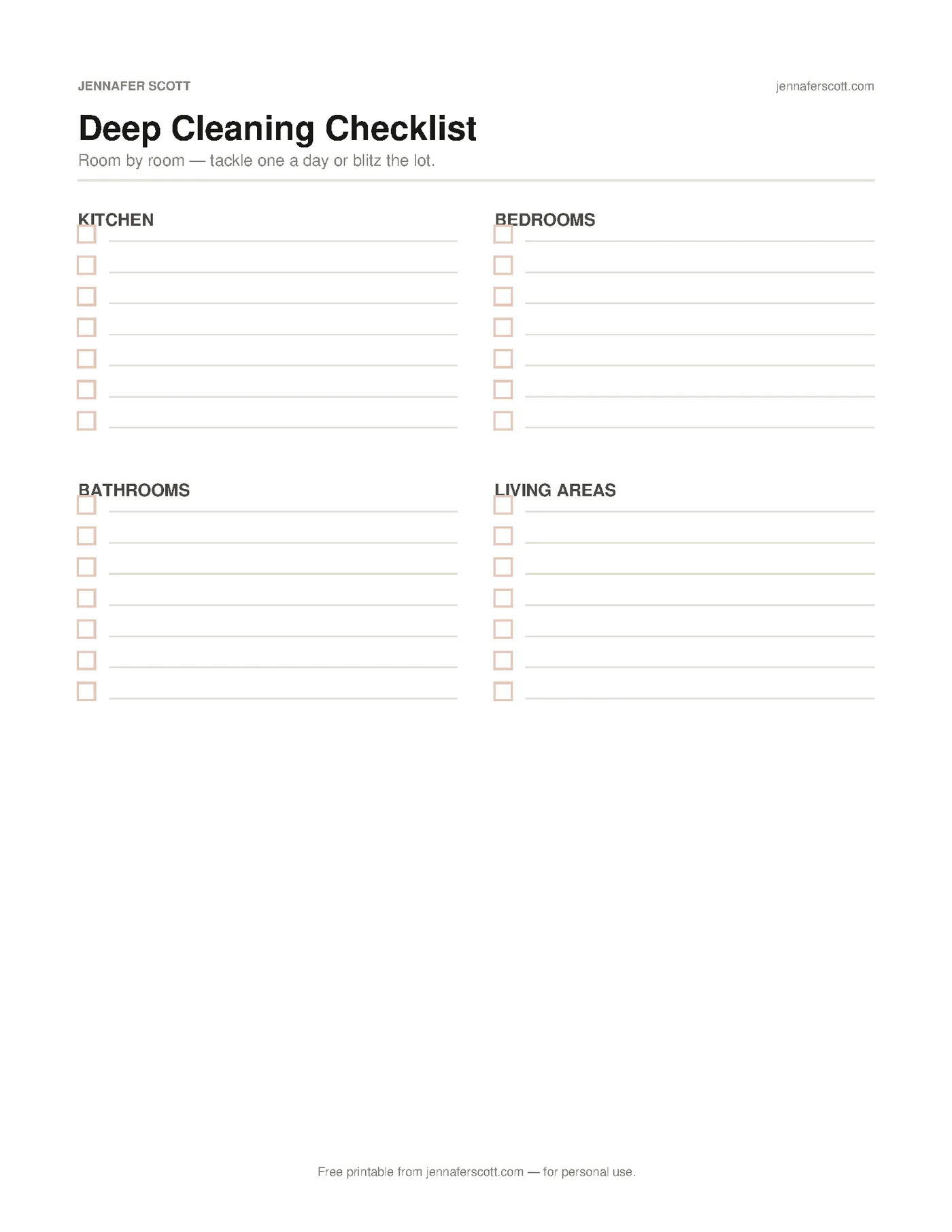 Free Printable Deep Cleaning Checklist — printable preview