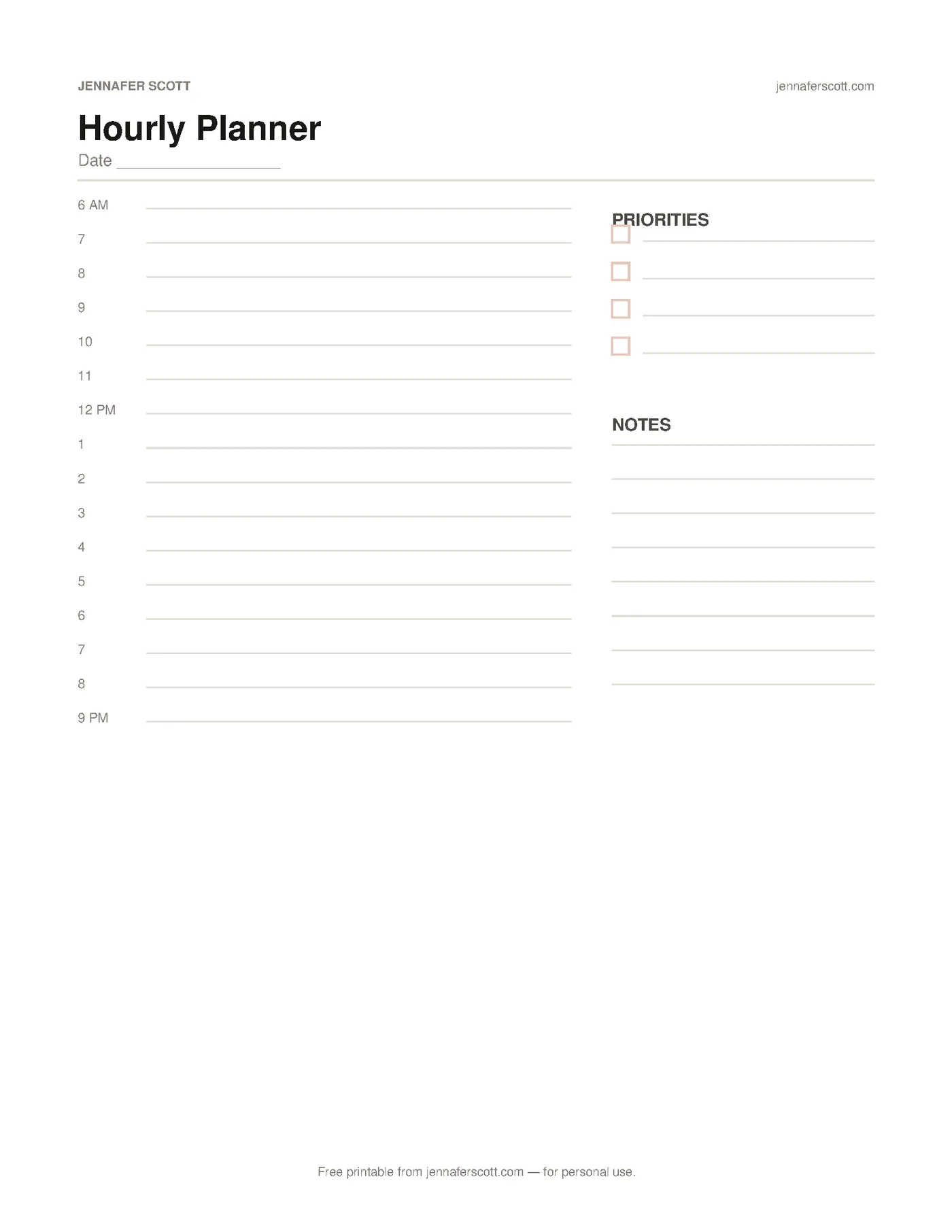Free Printable Hourly Planner — printable preview