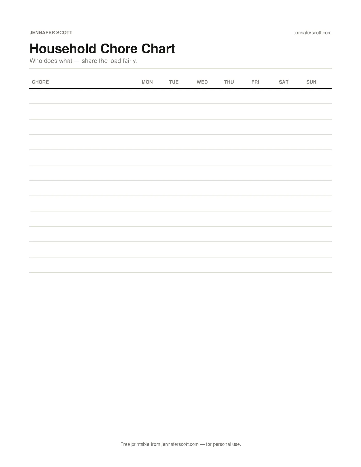 Free Printable Household Chore Chart — printable preview