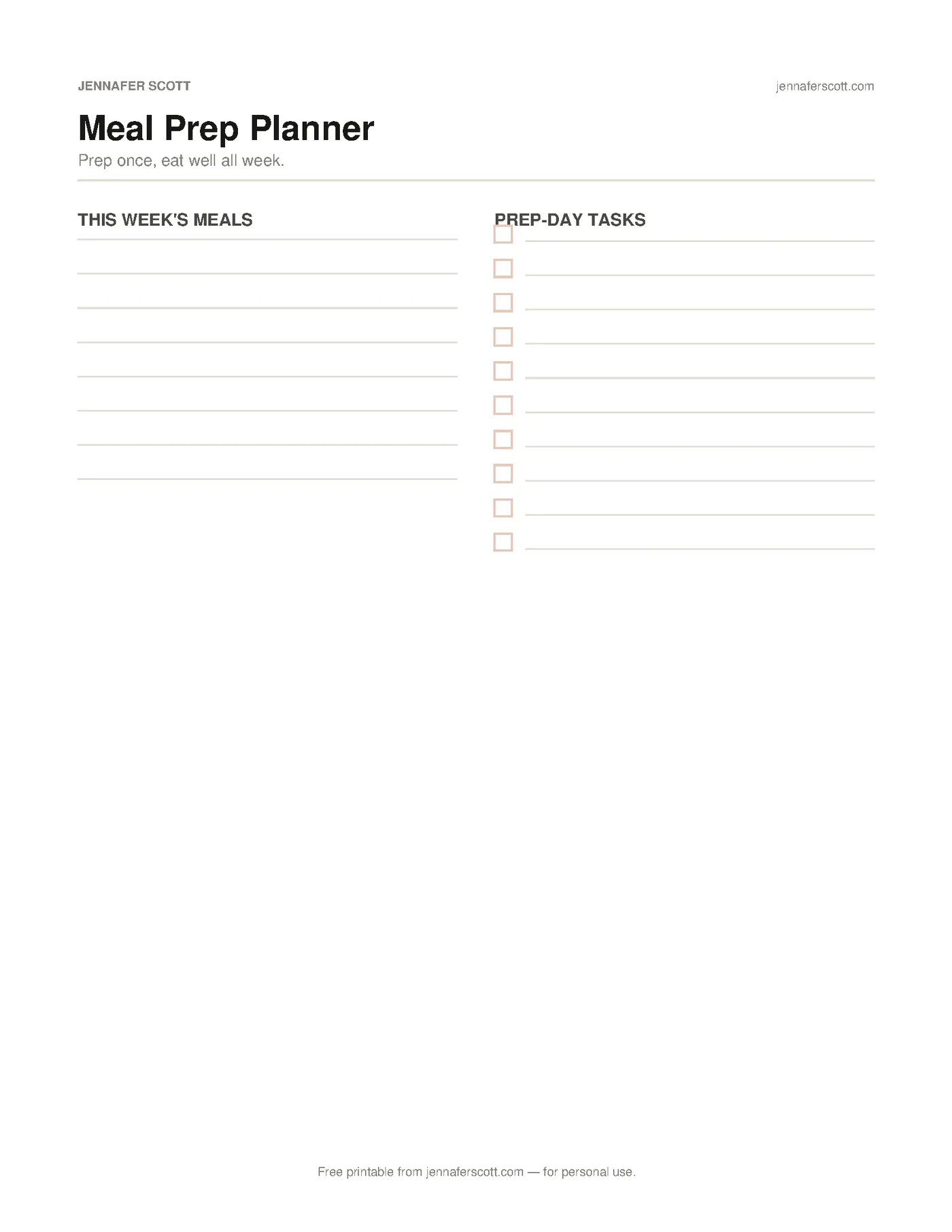 Free Printable Meal Prep Planner — printable preview
