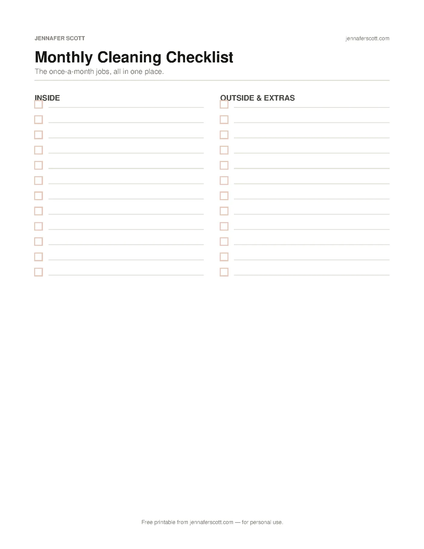 Free Printable Monthly Cleaning Checklist — printable preview