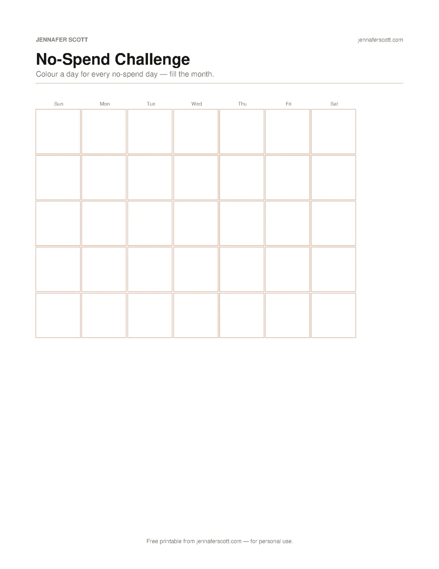 Free Printable No-Spend Challenge Tracker — printable preview