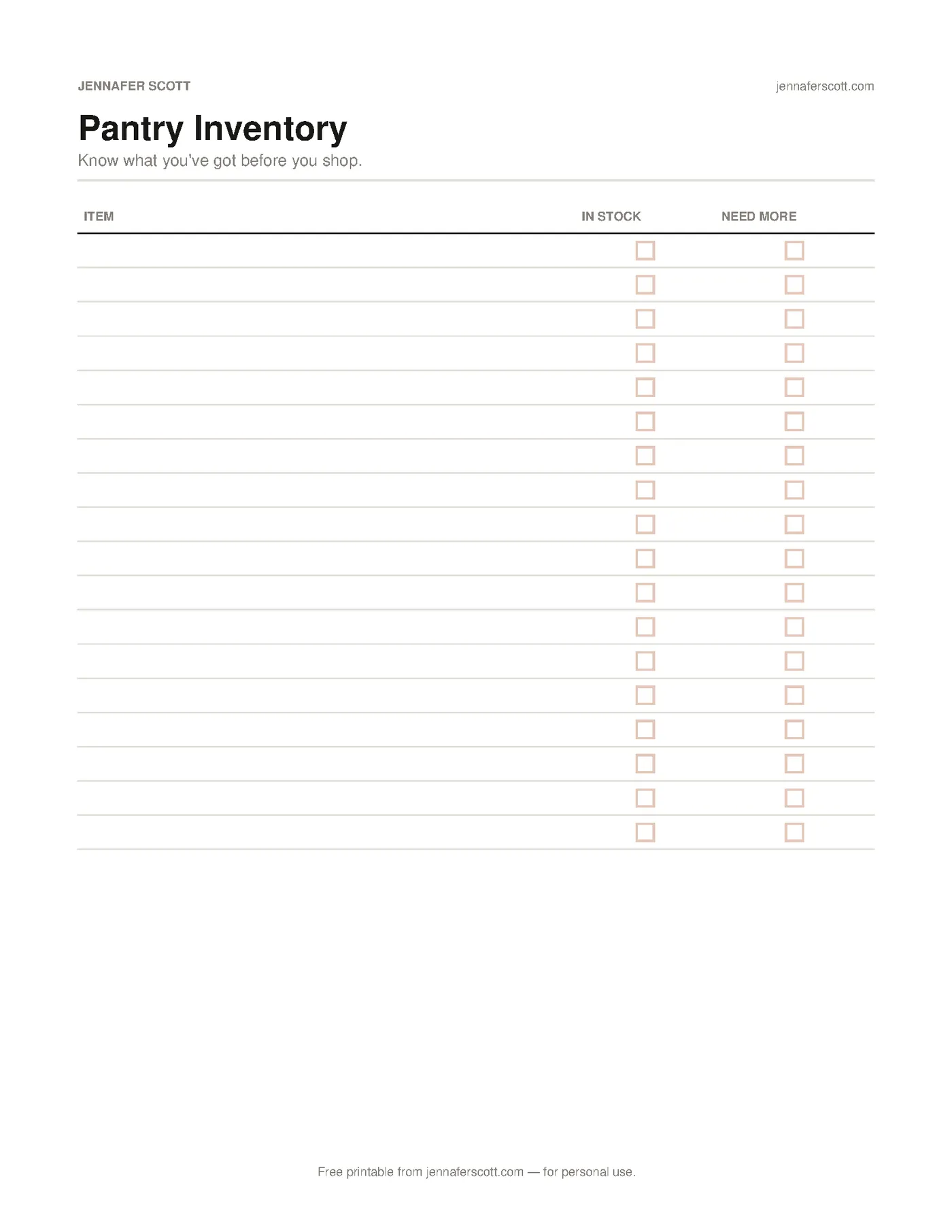 Free Printable Pantry Inventory — printable preview