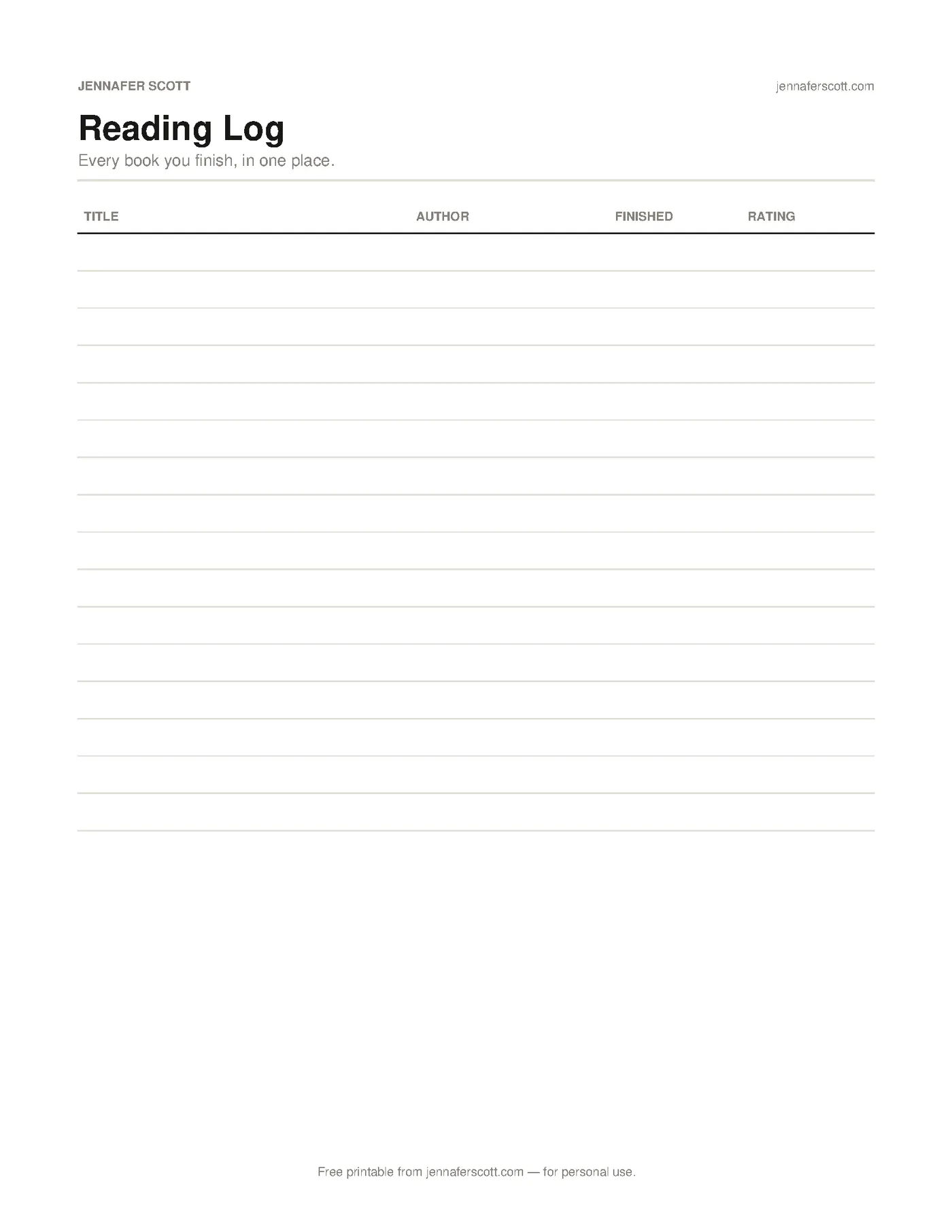 Free Printable Reading Log — printable preview
