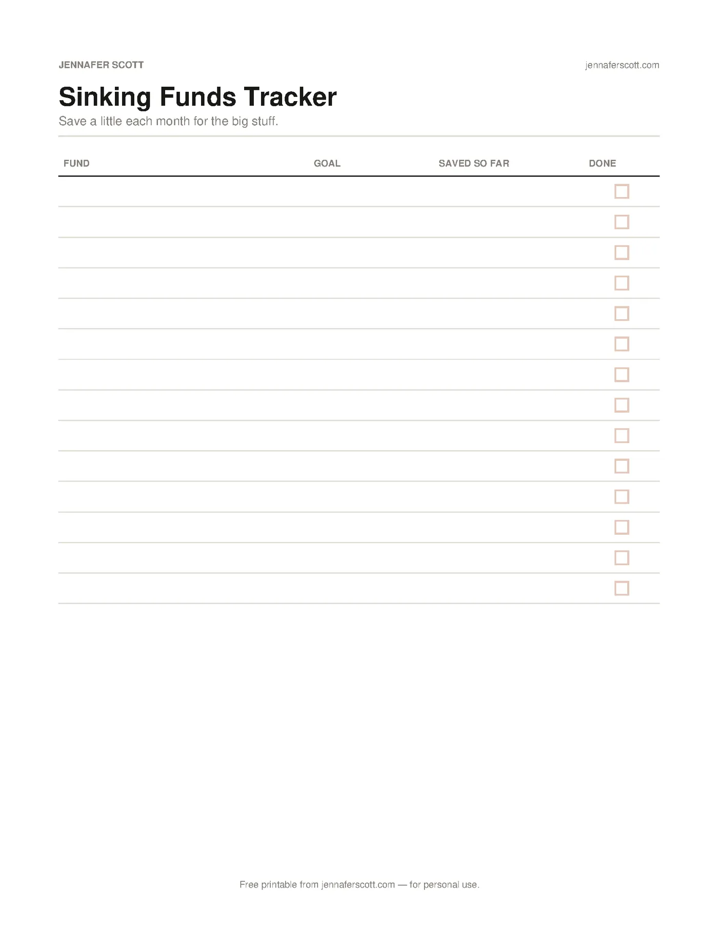 Free Printable Sinking Funds Tracker — printable preview