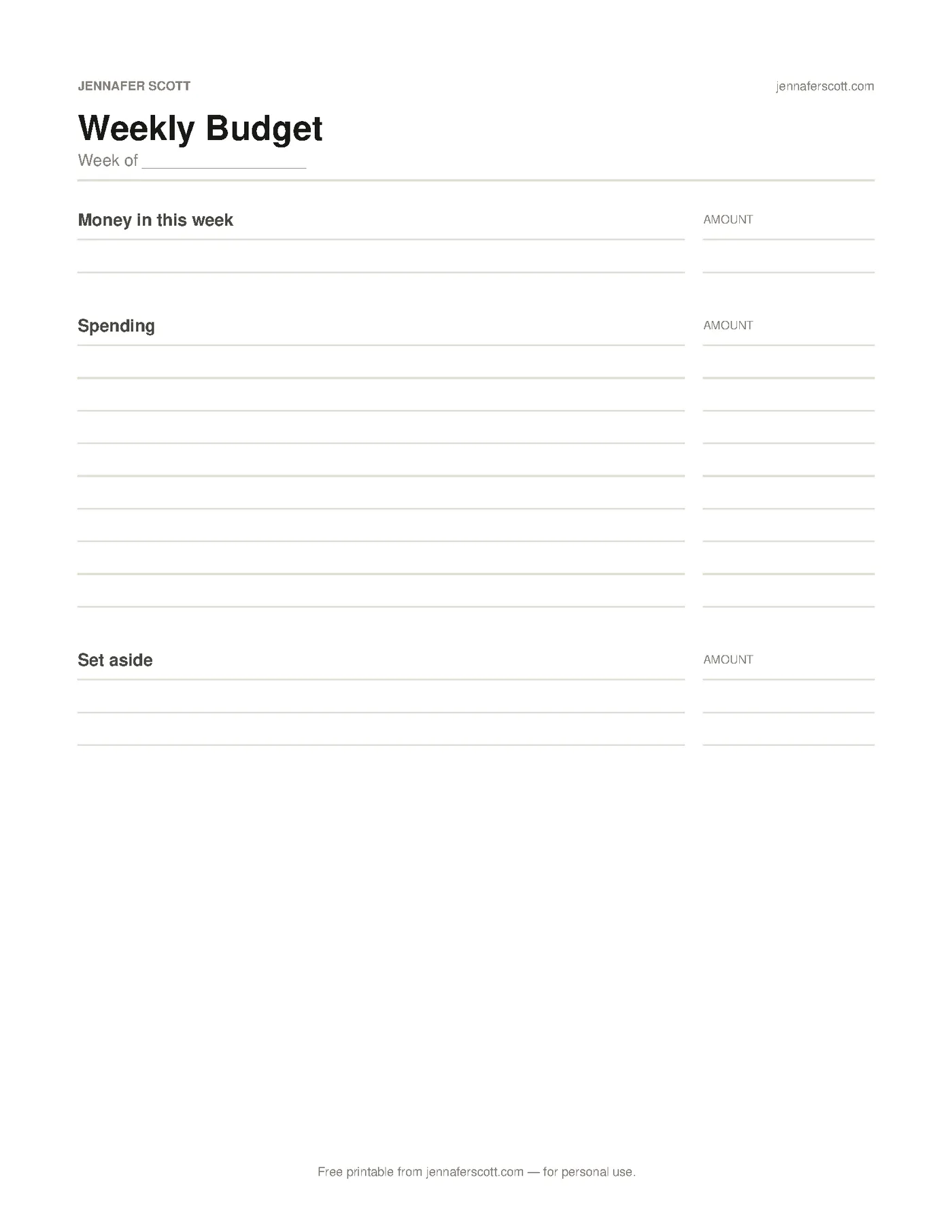 Free Printable Weekly Budget — printable preview
