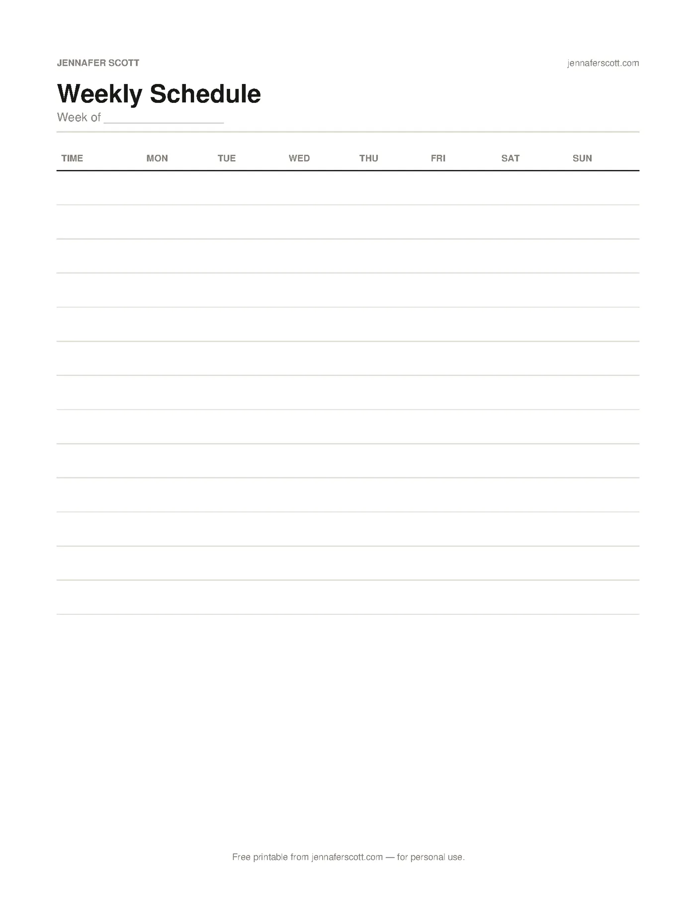 Free Printable Weekly Schedule — printable preview